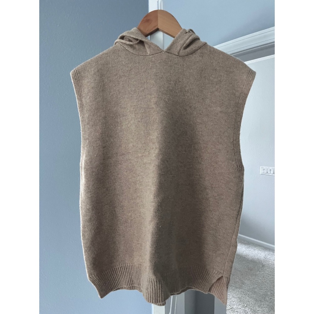 Olivaceous Wool Blend Knit Lounge Set Sleeveless Hoodie & Joggers Tan Small